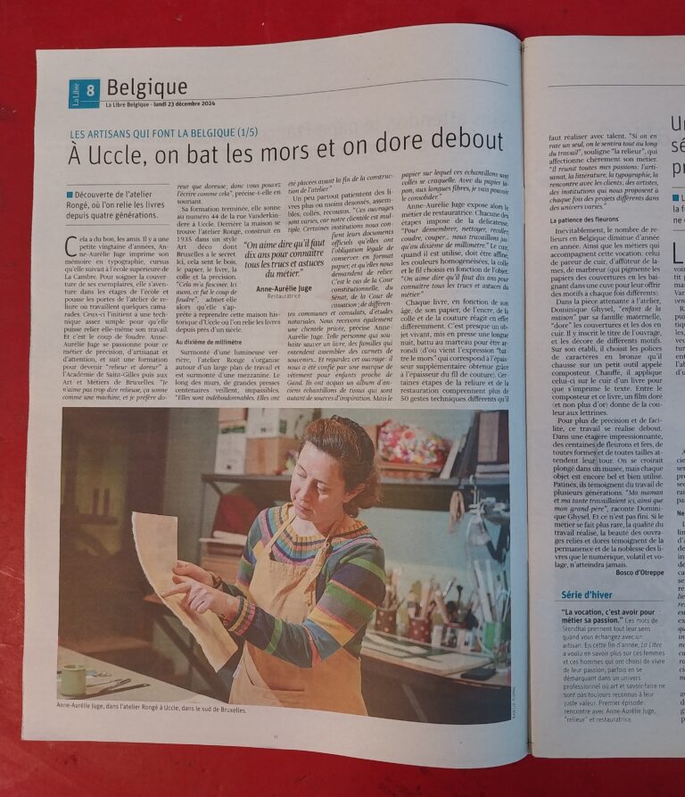 La Libre – Les artisans qui font la Belgique (1/5) – À Uccle, on bat les mors et on dore debout